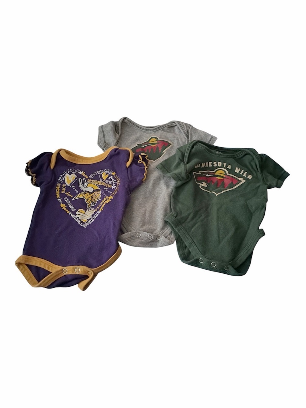 NHL Minnesota Wild & Vikings Kids One-Piece Bodysuits - Purple, Gray, Green